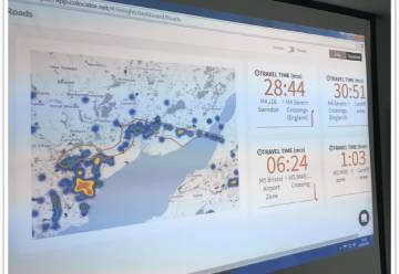 Colocator UI showing real-time heatmapping of the road network approaching Cardiff