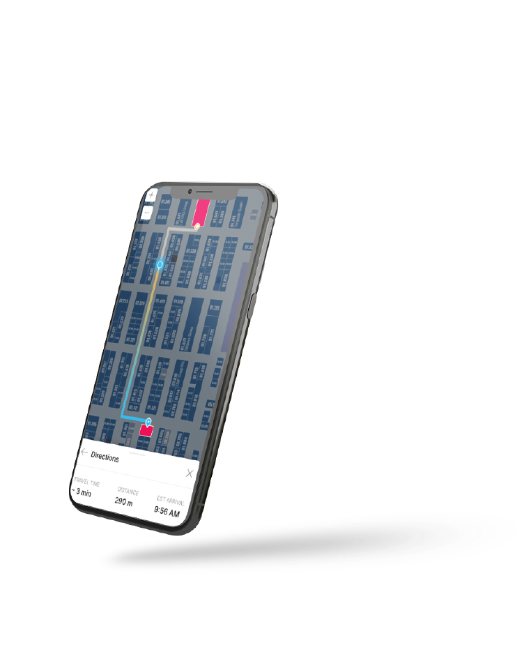 Blue-dot indoor wayfinding on a phone at an exhibition