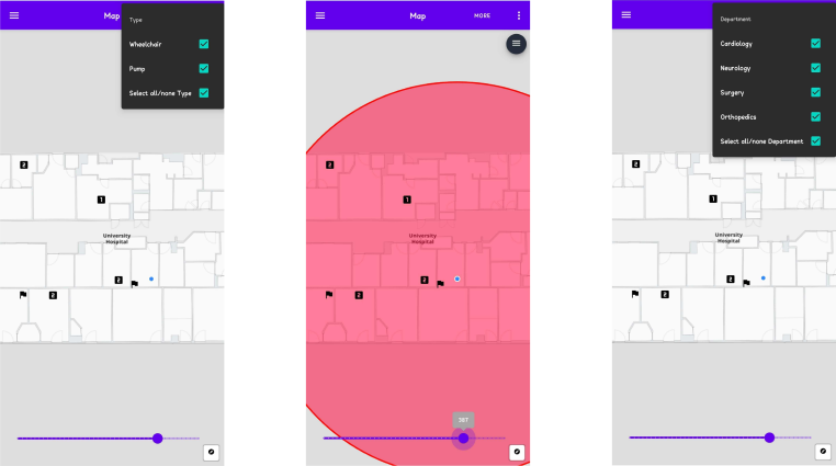 Mobile app shows users current location and the location of nearby assets