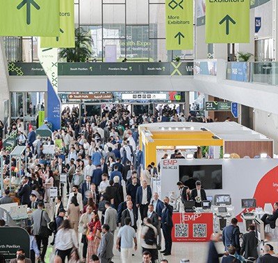 Busy exhibition hall at WHX Dubai 2026