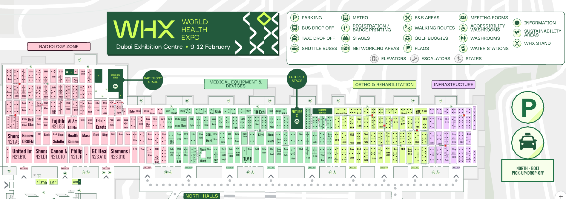 Full venue floor plan for WHX Dubai 2026 at the Dubai Exhibition Centre